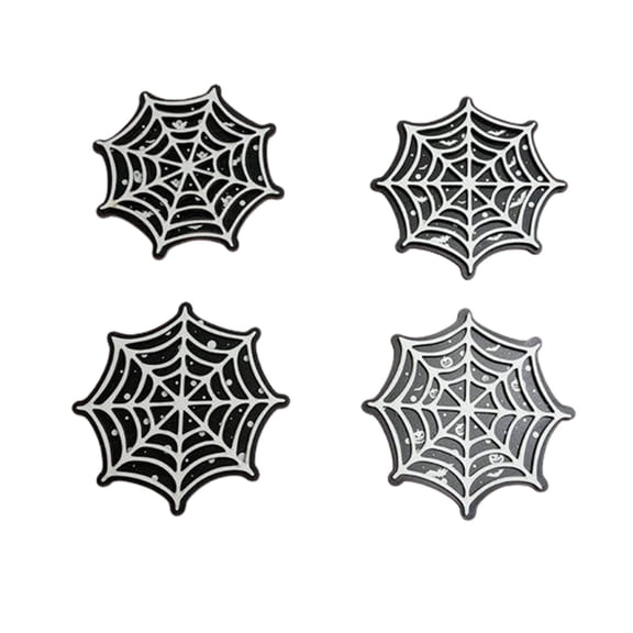 OCCOA Halloween Spider Web Wooden Coasters 4 Pack Gothic Hollow Cutout Drink Mats for Tabletop Home Bar Decor Heat Resistant Cup Protector Gift, Black