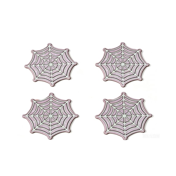 OCCOA Halloween Spider Web Wooden Coasters 4 Pack Gothic Hollow Cutout Drink Mats for Tabletop Home Bar Decor Heat Resistant Cup Protector Gift, White