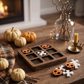 OCCOA Halloween Themed Wooden Strategy Board Game for Two Players Desktop Tabletop Game Set with Skull Crossbone Pieces Interactive Family Entertainment, Multicolor