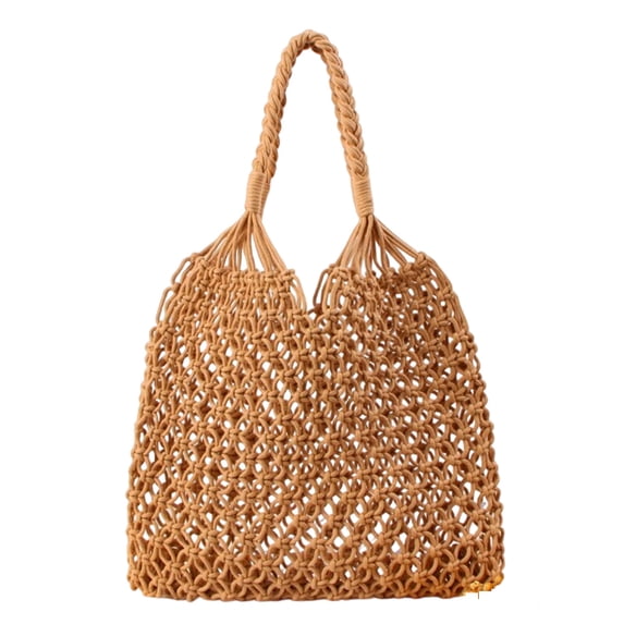 OCCOA Handmade Woven Beach Hollow Casual Handbag Large Capacity, Woven Tote Shoulder Bag for Summer Vacation, Boho Beach Accessory, Brown