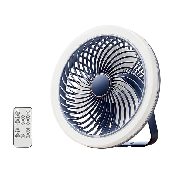 OCCOA Hanging Camping Fan with LED Light Remote Control Portable Desk Fan with Aromatherapy Quiet Motor Fan for Tent Camping Indoor Use, Blue