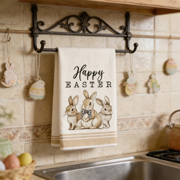 OCCOA Happy Easter Floral Bunny Kitchen Towels, Gifts for Bunny Lovers Hand Dish Towels Decor, Spring Flower Easter Rabbit Tea Towel for Kitchen Bathroom Decorative, 16x24 Inch,B