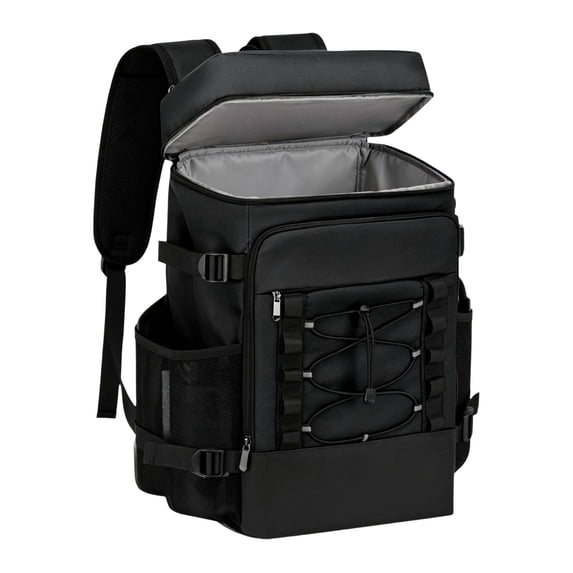 OCCOA Ice Bag Double-shoulder Picnic Backpack Insulated, Portable Outdoor Camping Cooler Bag with Refrigeration Compartment, Thermal Leakproof Lunch Carrier, Black