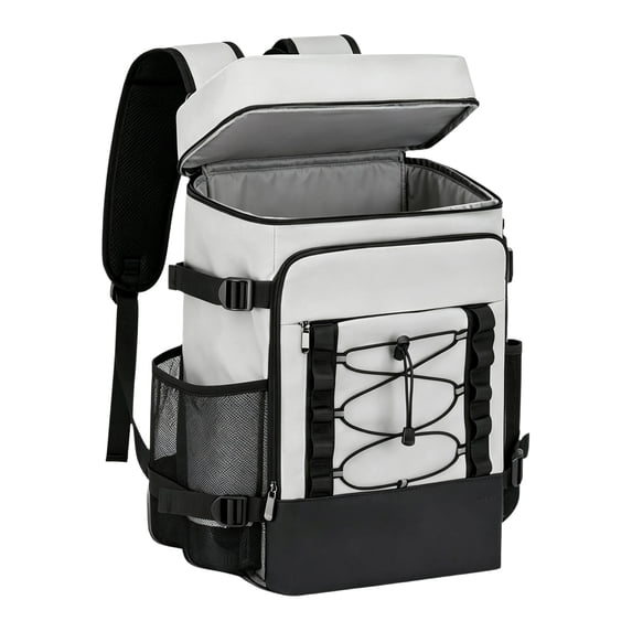 OCCOA Ice Bag Double-shoulder Picnic Backpack Insulated, Portable Outdoor Camping Cooler Bag with Refrigeration Compartment, Thermal Leakproof Lunch Carrier, Gray