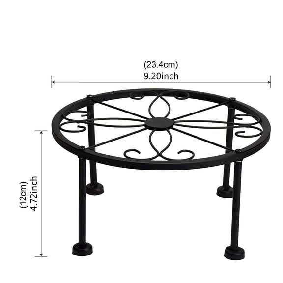 OCCOA Iron Art Small Flower Stand for Desktop and Floor, 9 Inch Diameter Potted Plant Stand with 4 Support Points, Rustproof and Sturdy, Black