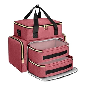 OCCOA Large Capacity Nail Polish Storage Bag Double Layer Nail Tech Organizer Case with Removable Dividers for Salon Home, Pink