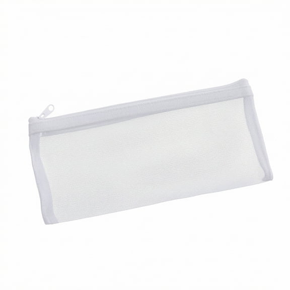 OCCOA Large Capacity Transparent Mesh Pencil Pouch for Office and Home, 9x4 Inch Rectangular Storage Bag with Sturdy Zipper, Lightweight, White