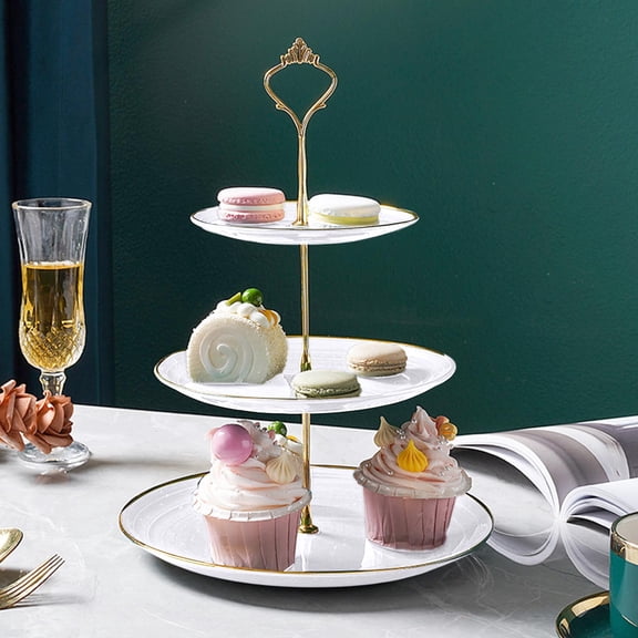 OCCOA Luxury Larger 3-Tier Cupcake Stand Tower, European-Style Serving Tray with Trim, Food Grade Dessert Display Stand for Tea Party & Home Décor Larger Plates ,White