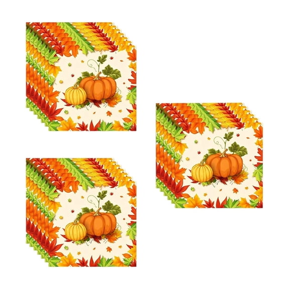 OCCOA Maple Leaf and Pumpkin Fall Theme Disposable Tableware Set for Thanksgiving Party, 7 Inch and 9 Inch Paper Plates Cups Napkins for Autumn Celebration, D