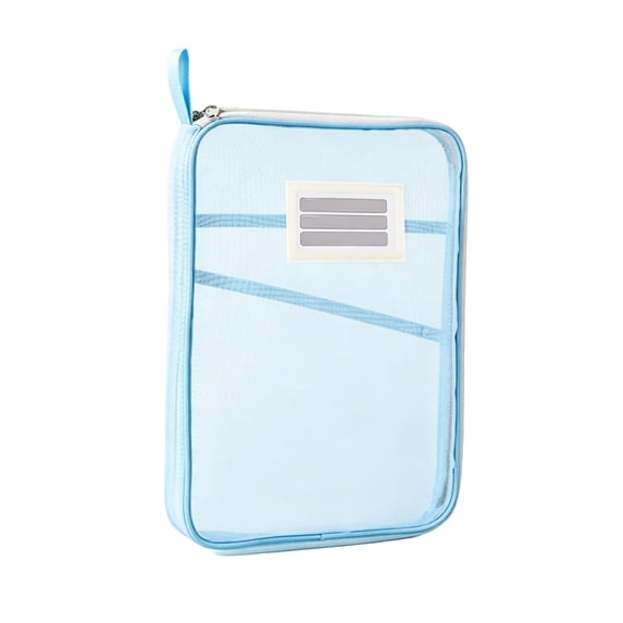 OCCOA Mesh Zipper File Bag with Handle Transparent Homework Storage Tote for Tutoring Supplies Document Organizer, Blue