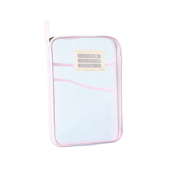 OCCOA Mesh Zipper File Bag with Handle Transparent Homework Storage Tote for Tutoring Supplies Document Organizer, Pink