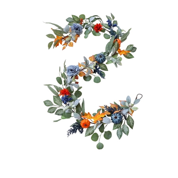 OCCOA Morandi Rose Pumpkin Autumn-Hued Garland Thanksgiving Fireplace Decor Harvest Festival Artificial Eucalyptus Vine for Mantel Door Arch Home, O