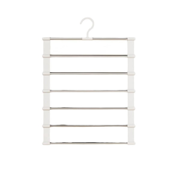 OCCOA Multi Layer Pants Hanger for Space Saving Closet Organization, 7 Tier Stainless Steel Trouser Rack with Non Slip Poles, Foldable Design for Jeans and Scarfs, White
