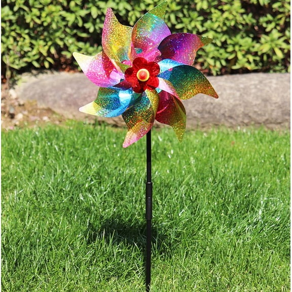 OCCOA Multicolor Drive Windmill for Garden and Orchard Decoration, Large Thickened Plastic Pinwheel Toy for Outdoor Play and DIY Craft, Bright Colors, A