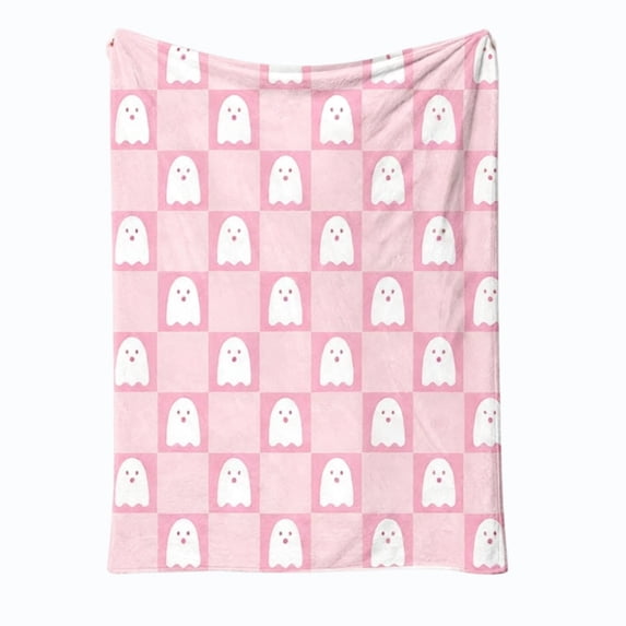 OCCOA Pink Ghost Print Halloween Flannel Throw Blanket Soft Plush Cozy Cover for Sofa Bed Living Room Indoor Holiday Themed Home Decoration Gift, Pink