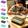thumbnail image 1 of OCCOA Plastic Pencil Box Large Capacity, 8x5x2 Inch Clear Storage Box with Snap Tight Lid, Stackable Office Supplies Organizer for Desk ,B, 1 of 6