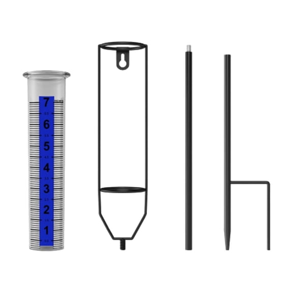 OCCOA Rain Gauge for Yard and Garden with Adjustable Height Stake, 30 Inch Large Clear Scale Rain Measuring Tool, Freeze Proof and Durable, Black