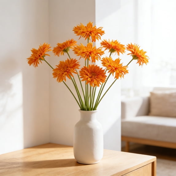 OCCOA Realistic Artificial Transvaal Gerbera One Stemmed Artificial Flower for Home Decor Wedding Bouquets Table Centerpieces 18in Silk Flower Faux Flower,Orange