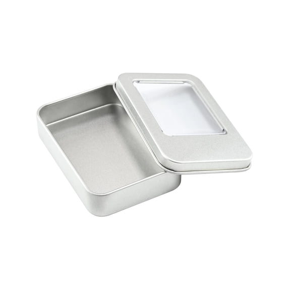 OCCOA Rectangular Tin Storage Box with Clear Window Lid 3.46x2.36x0.71in, Portable Metal Organizer for Jewelry Press-On Nails, Multi-Purpose Storage Case, C