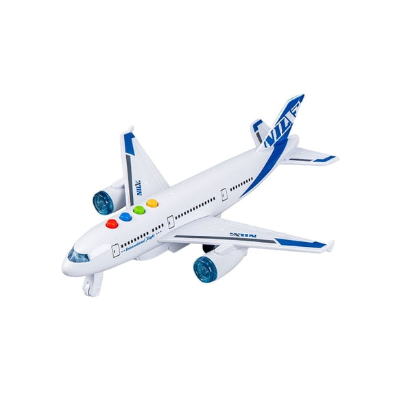 OCCOA Simulated Airplane Inertial Early Education Toy, Sound and Light Model Aircraft with Colorful Lights, Battery Operated Gift, White