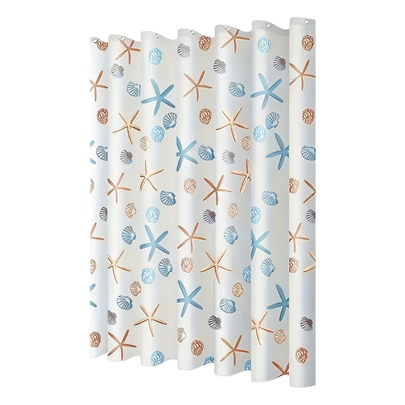 OCCOA Starfish Patterned Shells Design Shower Curtain Waterproof, PEVA Bathroom Partition Curtain Mildew Proof, Rustproof Grommet Hanging Drape, Multicolor