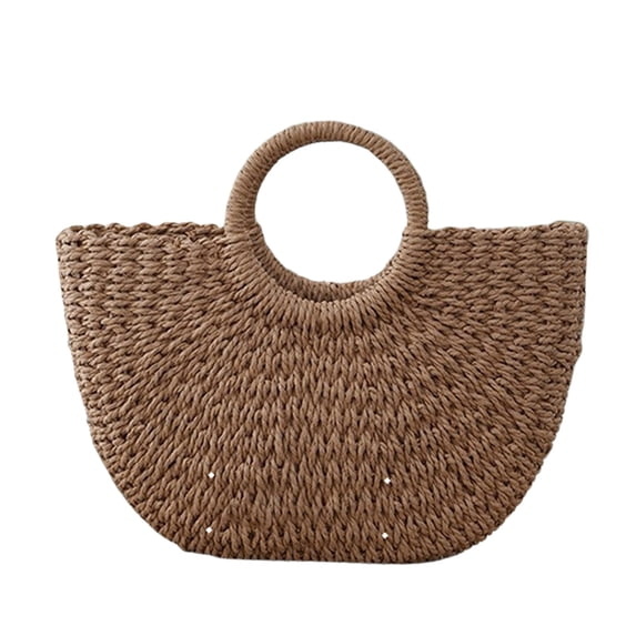 OCCOA Straw Tote Bag Summer Beach Handbag 9.44 x 7.08in, Handmade Rattan Woven Purse for Women Travel, Boho Wicker Storage Basket, B