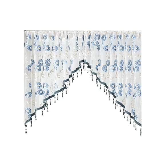 OCCOA Style Flower Lace Embroidery No Punching Triangular Curtain, Kitchen Bedroom Partition Coffee Short Curtain, Rustic Farmhouse Window Decor, Multicolor
