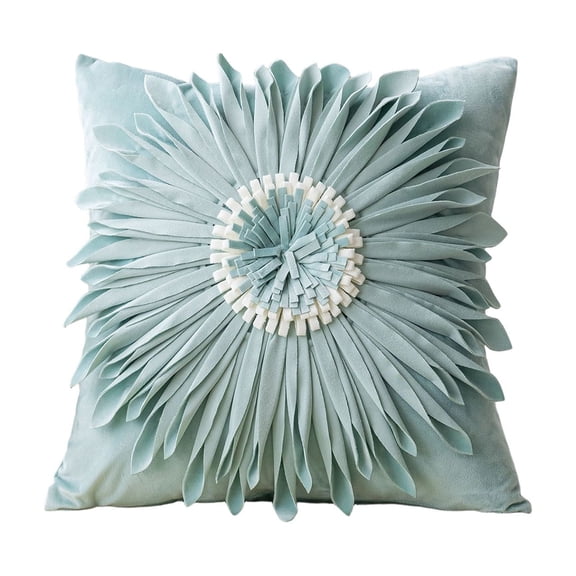 OCCOA Textured Floral Throw Pillow Handmade Petal Flower Cushion, Light Teal Decor Pillow for Sofa Bedroom, Coastal Farmhouse Summer Home Decoration, B