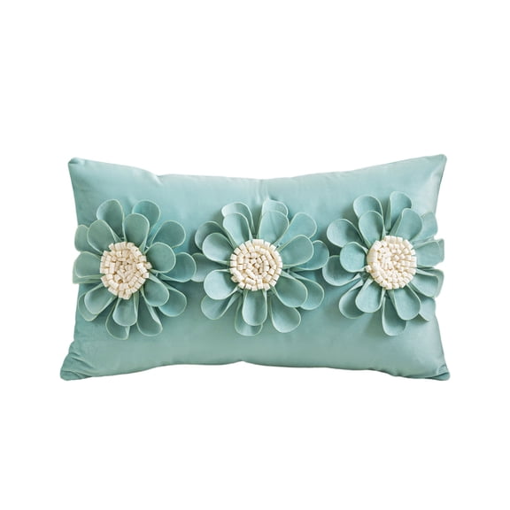 OCCOA Textured Floral Throw Pillow Handmade Petal Flower Cushion, Light Teal Decor Pillow for Sofa Bedroom, Coastal Farmhouse Summer Home Decoration, G