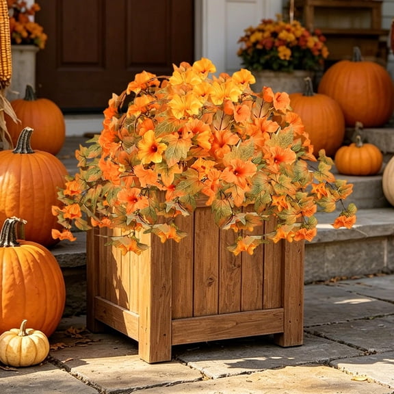 OCCOA Thanksgiving Artificial Fall Outdoor Flower Basket for Garden Landscaping, 24x16 Inch Faux Plant Arrangement for Porch Decor, Orange