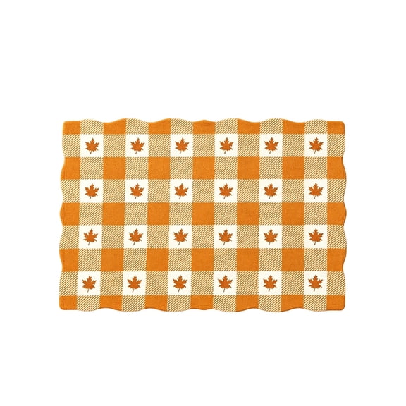 OCCOA Thanksgiving Maple Leaf Floor Mat Door Mat, Absorbent Stain-Resistant Dust Trapping Non-Slip, Mesh Silicone Backing Rug, Orange