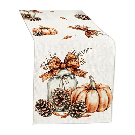 OCCOA Thanksgiving Table Flag Pumpkin Table Flag Thanksgiving Dining Table with Natural Linen Breathable Fabric for Fall Holiday Home Decor Gift, White