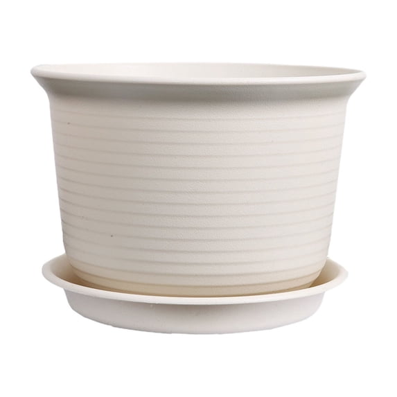 OCCOA Thickened Flower Pot with Tray for Indoor Outdoor Use, 6x6x4 Inch Plastic Planter for Garden Plants Home Decoration ,Beige