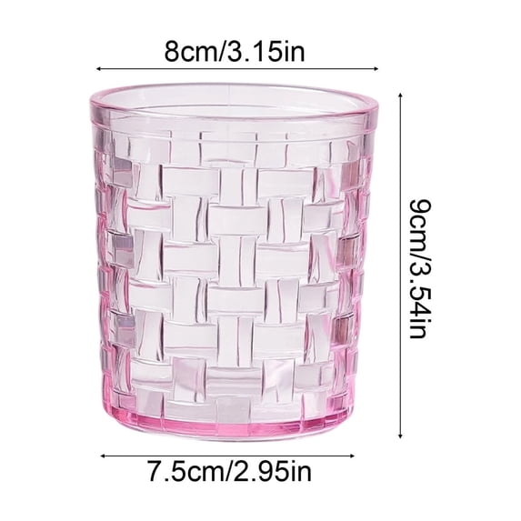OCCOA Transparent Mouthwash Cup with Wide Thickened Design, 300ml Rattan Woven Bar Wine Glass for Couple Bathroom and Kitchen Drinking Use, Pink