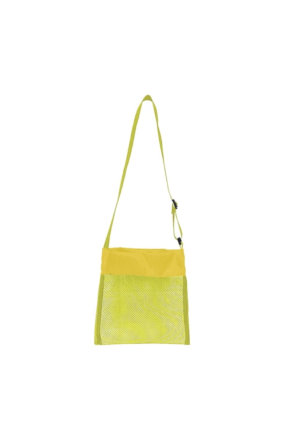Trumpet Beach Toy Mesh Bag Collecting Shell Pouch, Sand Toy Storage Organizer for Beach Vacation, Zippered Breathable Carry Tote, Yellow