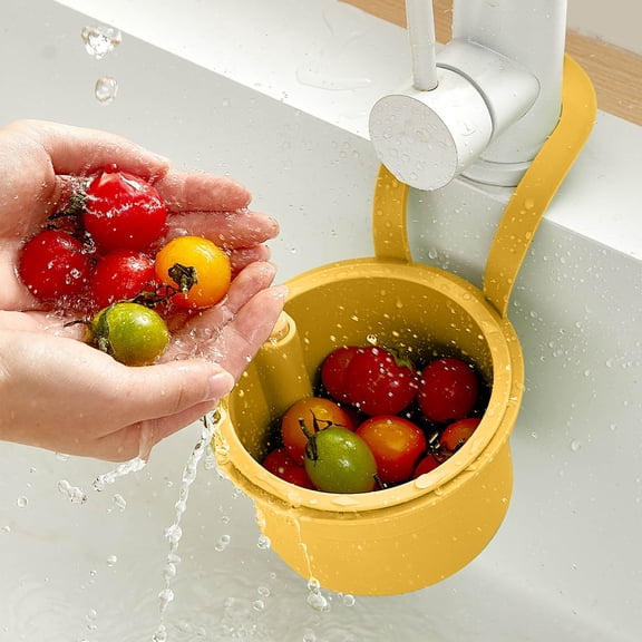 OCCOA Wall-mounted Sink Draining Basket Kitchen Filter Screen, Hanging Strainer for Vegetable Fruit Pasta, Space Saving Rustproof Organizer, Yellow