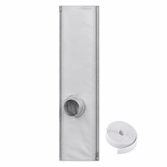 OCCOA Window Kit for Portable Air Conditioner Adjustable Gray Window Vent Cloth with Hose Opening and Hook Loop Tape for Casement Windows Sliding Windows, A