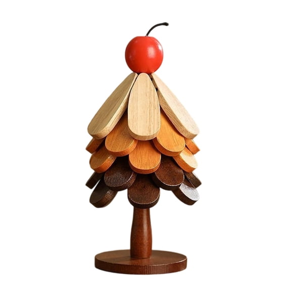 OCCOA Wooden Tree Trivet Decor Multi Layer Heat Resistant Convertible Tabletop Tree Ornament for Hot Pot Pan Table Decoration Home Gift, Red