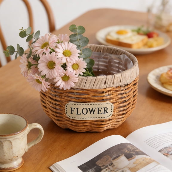 OCCOA Woven Straw Flower Basket, Seagrass Planters Pot, Garden Plant Pot Containers Wicker Rattan Vase Sundries Organizer Storage Bins for Indoor Outdoor Plants,Khaki