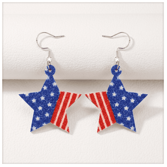 OCCOKO Patriotic Independence Day Earrings For Women Glitter 4th Of July Dangle Earrings Set Red White And Blue American Flag Star Hat Butterfly & Drop Earrings For Memorial Day, B
