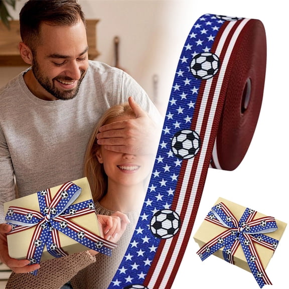 OCCOKO Themed Ribbon Patriotic Star & Stripe Football Ribbon For Wrapping Crafts & Decoration, A