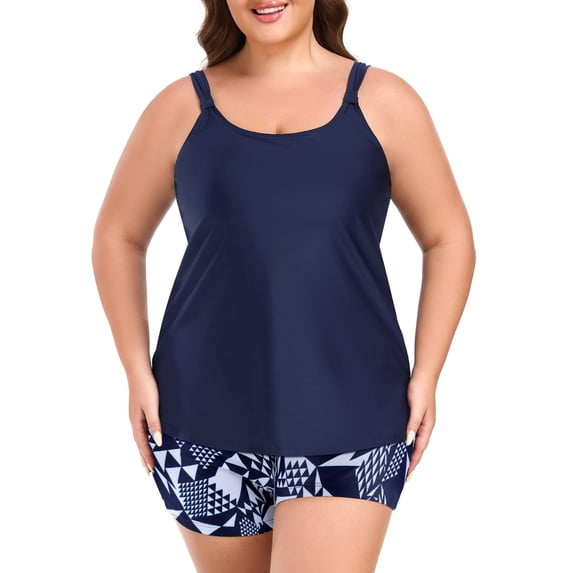 OCEAN BLUES Plues Size Women's Swimsuit Set for Women Tankini Top Swimwear with Shorts Two Piece Bathing Suit Size 2XL