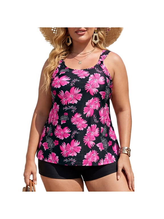 Plus Size Women's Swimsuit Set for Women Tankini Top Swimwear with Shorts Two Piece Bathing Suit Size 2XL