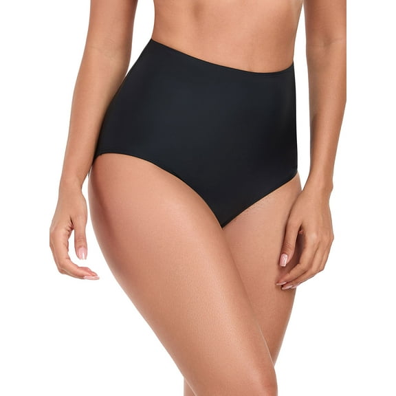 OCEAN BLUES Women's High Waisted Bikini Bottom Black Bathing Suit Bottom Size S