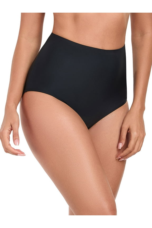 Women's High Waisted Bikini Bottom Black Bathing Suit Bottom Size S