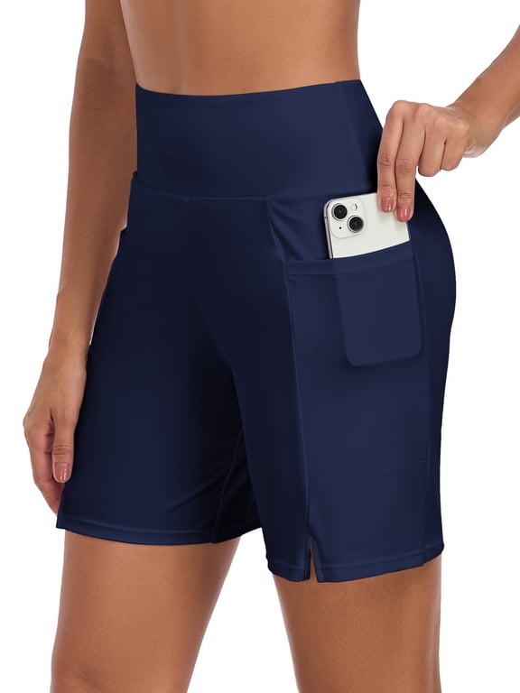 Women’s High Waisted Swimming Causal Beach Board Shorts with Pockets