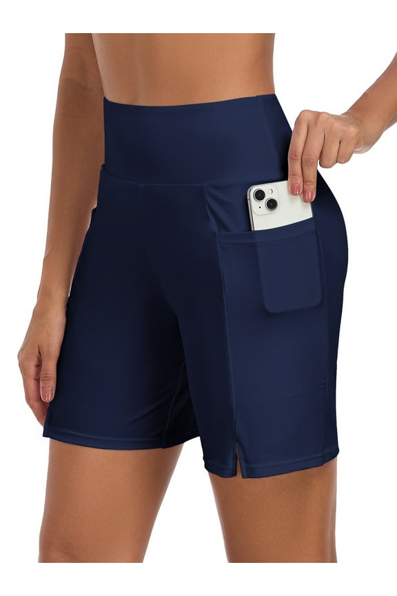 Women’s High Waisted Swimming Causal Beach Board Shorts with Pockets