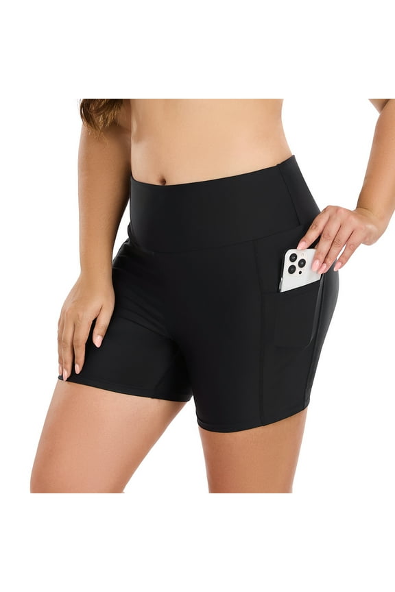Women’s High Waisted Swimming Causal Beach Board Shorts with Pockets