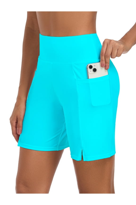 Women’s High Waisted Swimming Causal Beach Board Shorts with Pockets