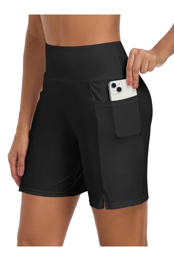 Women’s High Waisted Swimming Causal Beach Board Shorts with Pockets